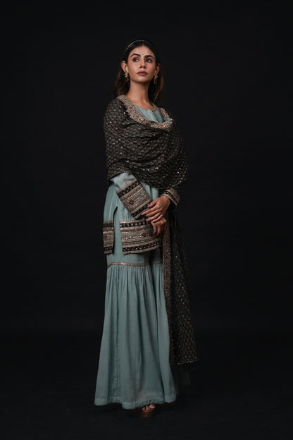 Hawayein Blue Haze Short Kurta Gharara Set
