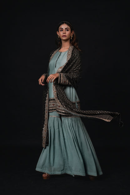 Hawayein Blue Haze Short Kurta Gharara Set