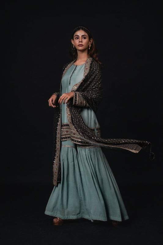 Hawayein Blue Haze Short Kurta Gharara Set
