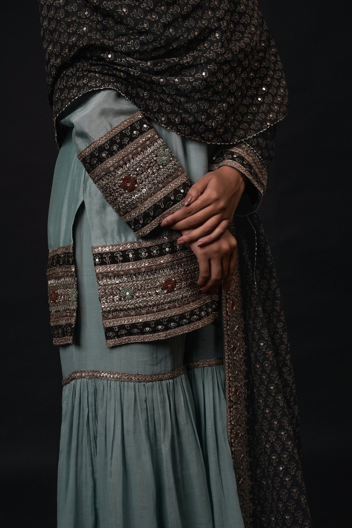 Hawayein Blue Haze Short Kurta Gharara Set