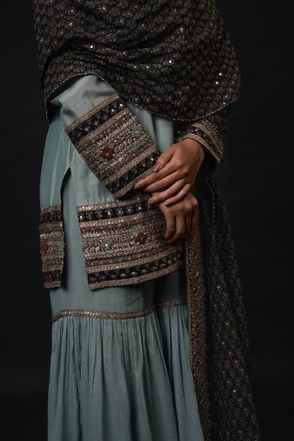 Hawayein Blue Haze Short Kurta Gharara Set