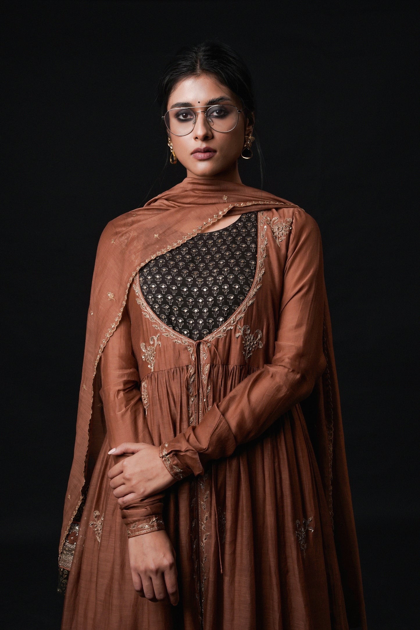 Hawayein Hazelnut Ruching Kurta Set
