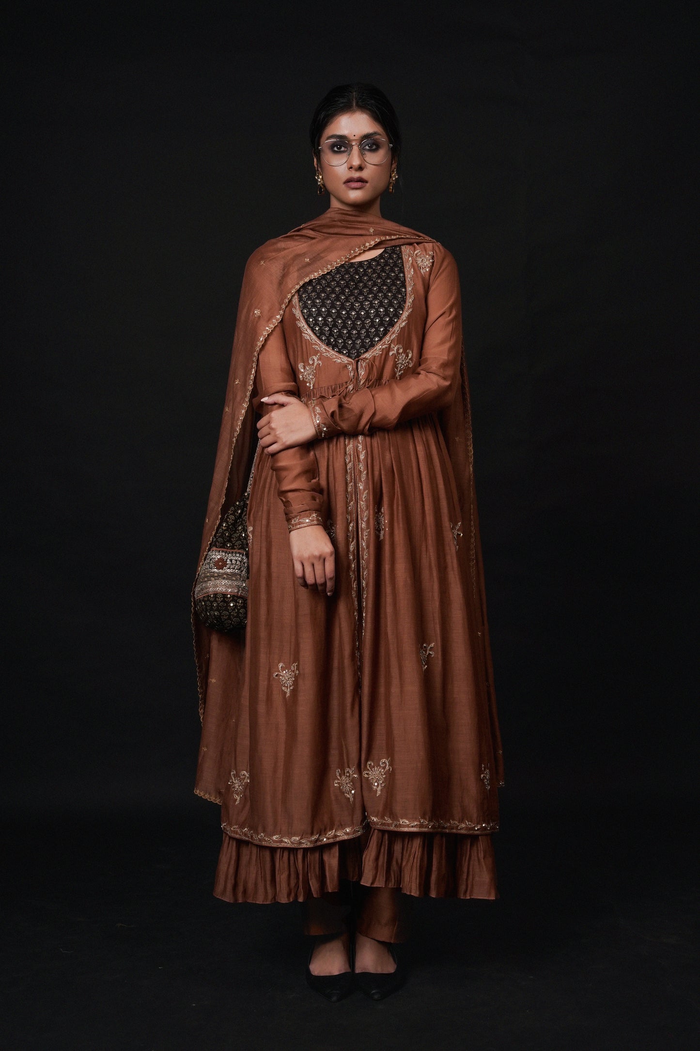 Hawayein Hazelnut Ruching Kurta Set