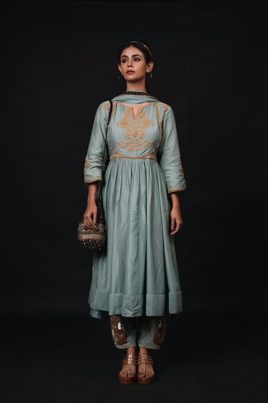 Hawayein Blue Haze Yoke Kalidar Set