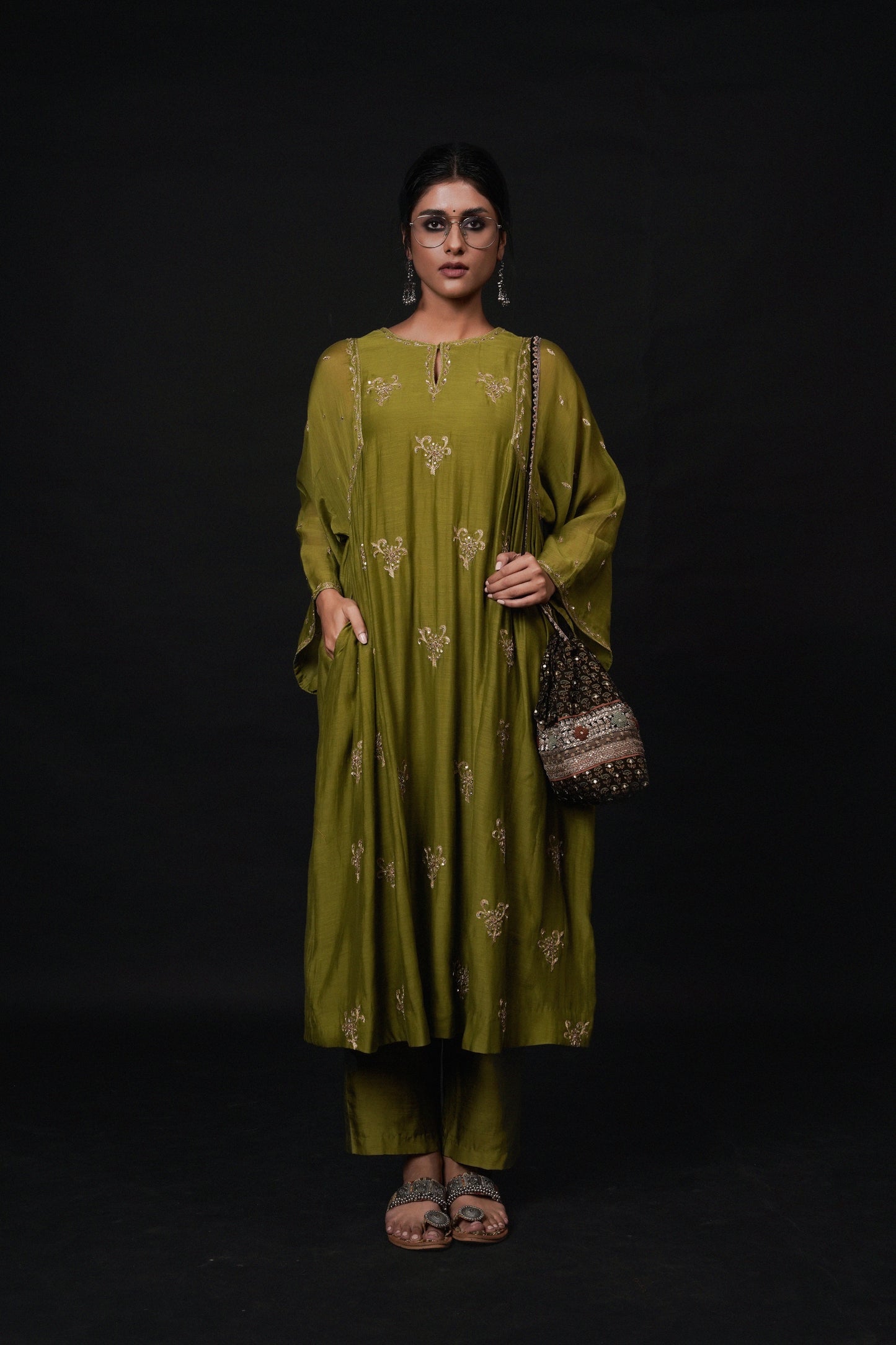 Hawayein Pine Gather A-Line Kurta Set