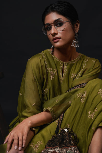 Hawayein Pine Gather A-Line Kurta Set