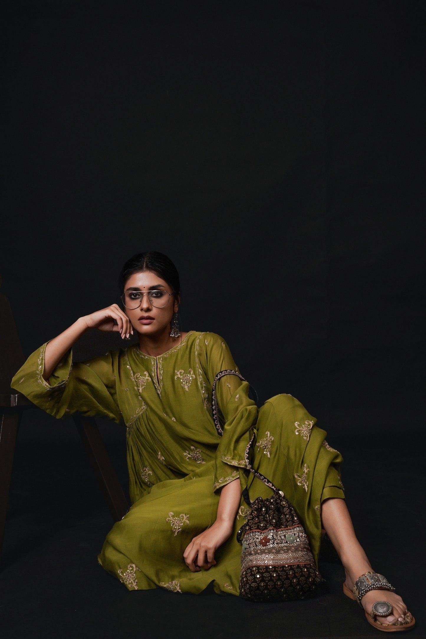 Hawayein Pine Gather A-Line Kurta Set