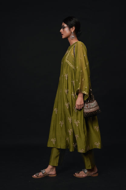 Hawayein Pine Gather A-Line Kurta Set