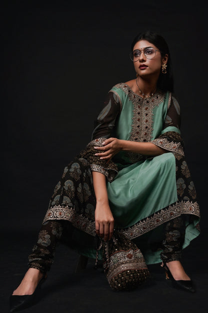 Hawayein Malachite Ajrakh  A-line Kurta Set