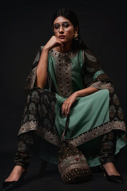 Hawayein Malachite Ajrakh  A-line Kurta Set