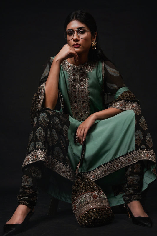 Hawayein Malachite Ajrakh  A-line Kurta Set