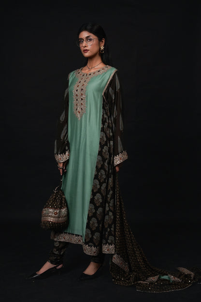 Hawayein Malachite Ajrakh  A-line Kurta Set