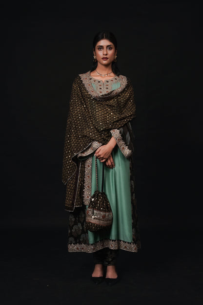 Hawayein Malachite Ajrakh  A-line Kurta Set