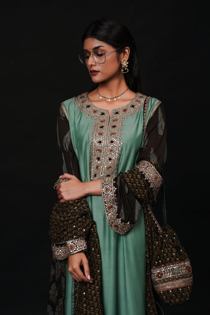 Hawayein Malachite Ajrakh  A-line Kurta Set
