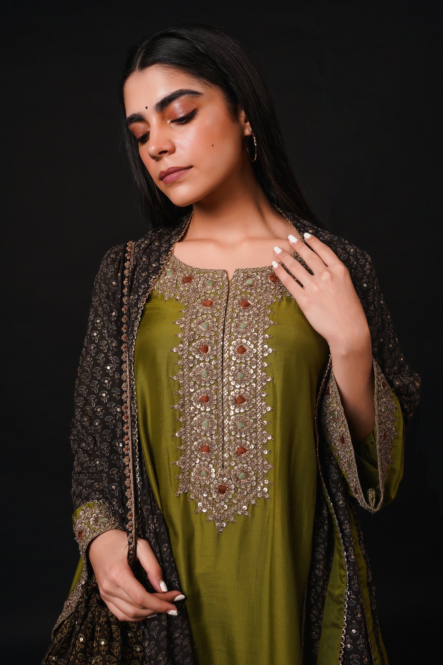 Hawayein Pine Side Gather A-Line Kurta Set