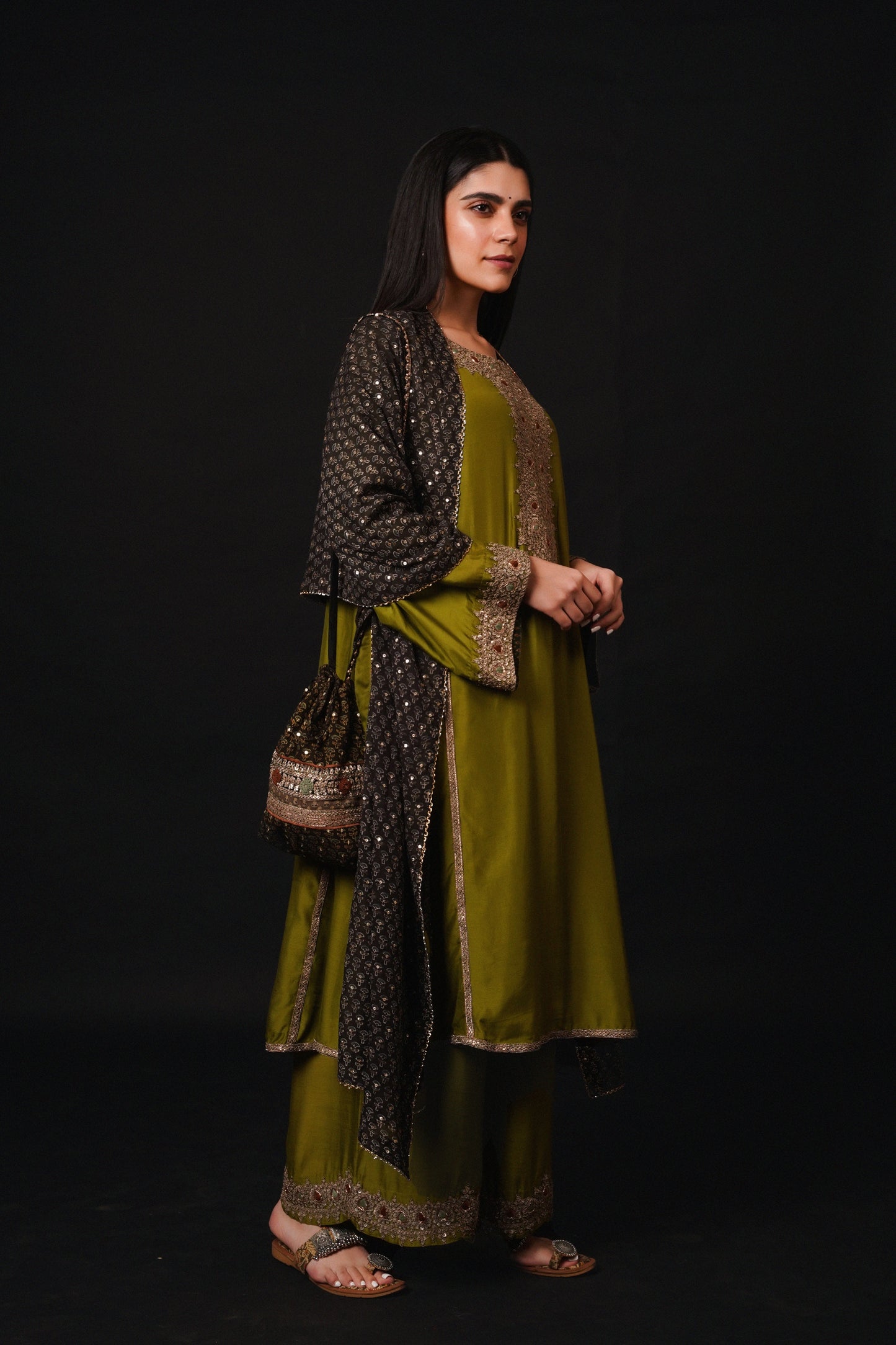 Hawayein Pine Side Gather A-Line Kurta Set
