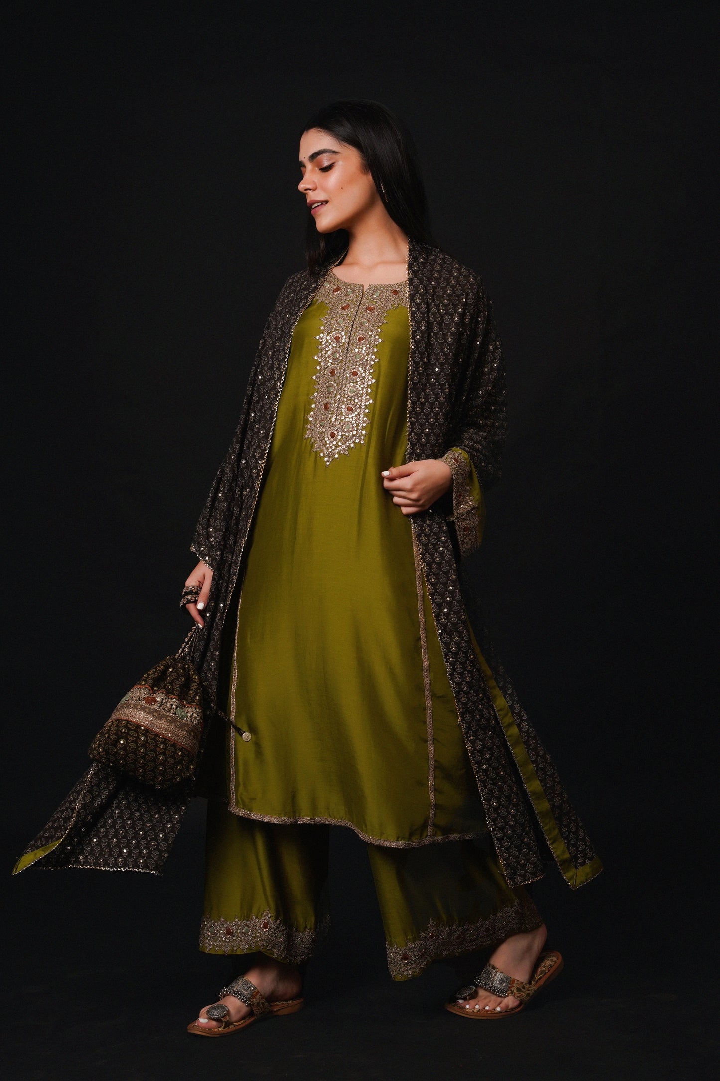 Hawayein Pine Side Gather A-Line Kurta Set