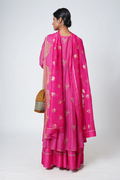 Hawayein Raspberry Kalidar Front Slit Sharara Set