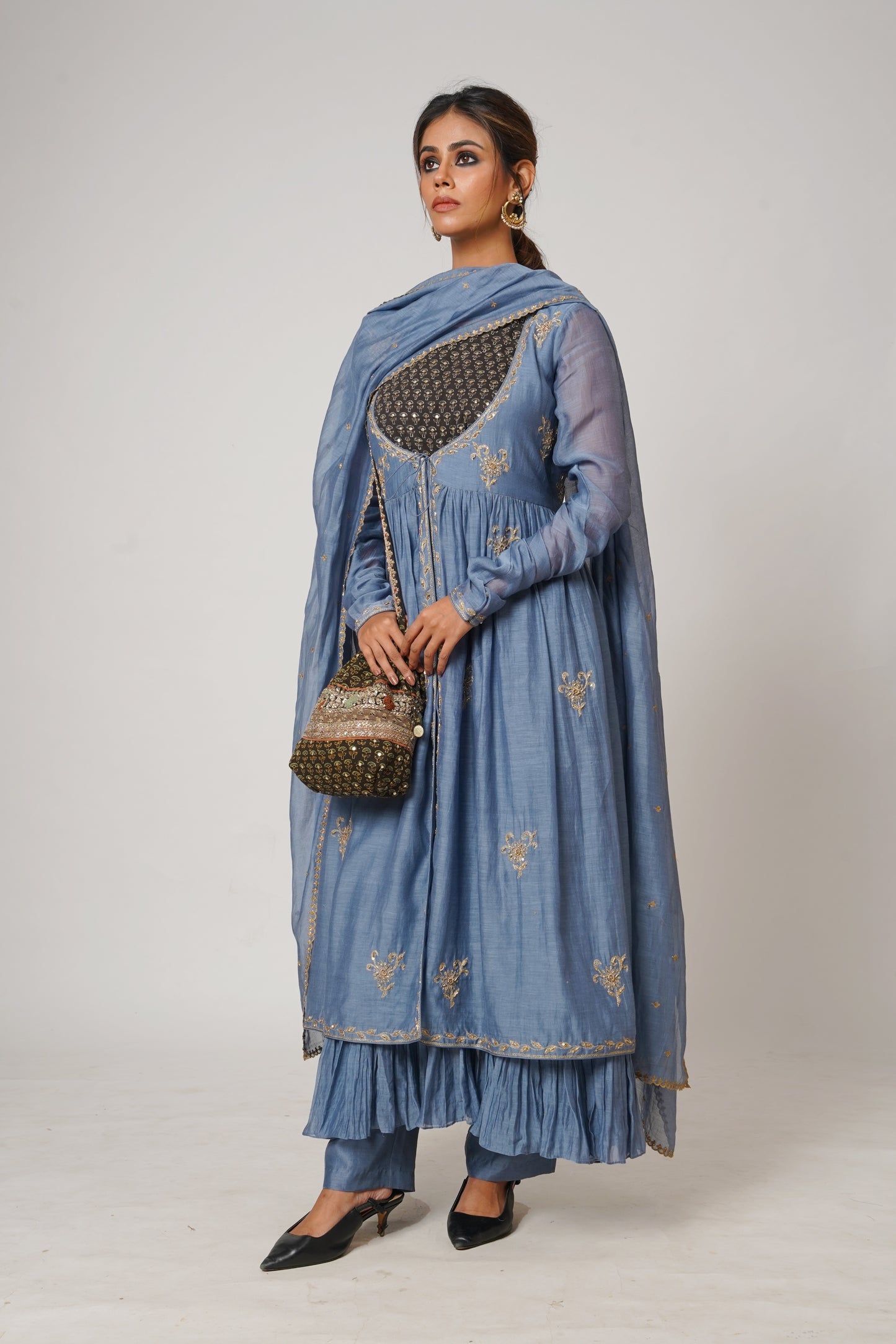 Hawayein Vintage Indigo Ruching Kurta Set