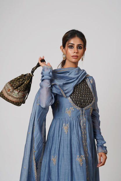 Hawayein Vintage Indigo Ruching Kurta Set