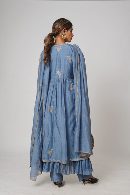 Hawayein Vintage Indigo Ruching Kurta Set