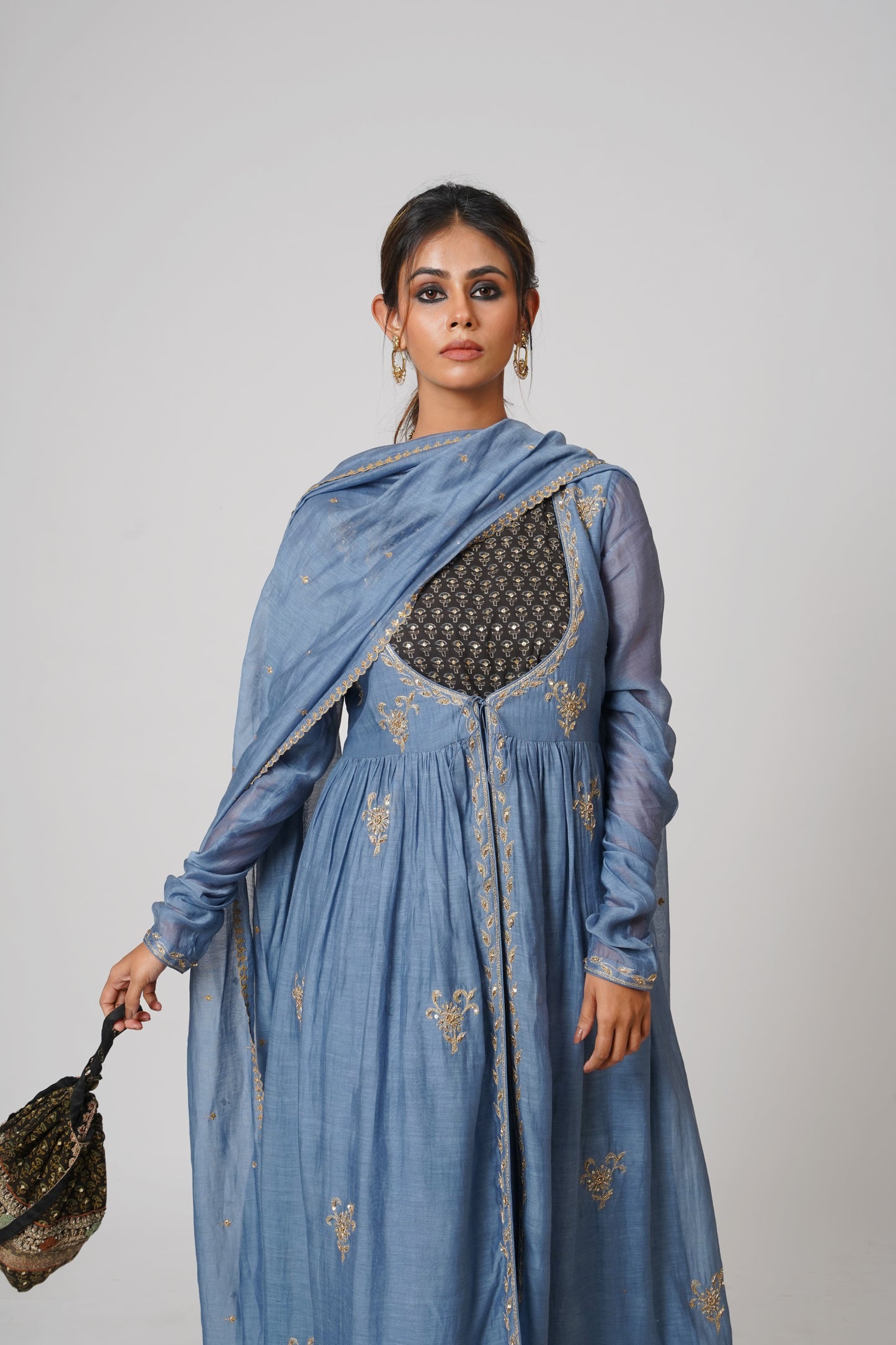 Hawayein Vintage Indigo Ruching Kurta Set