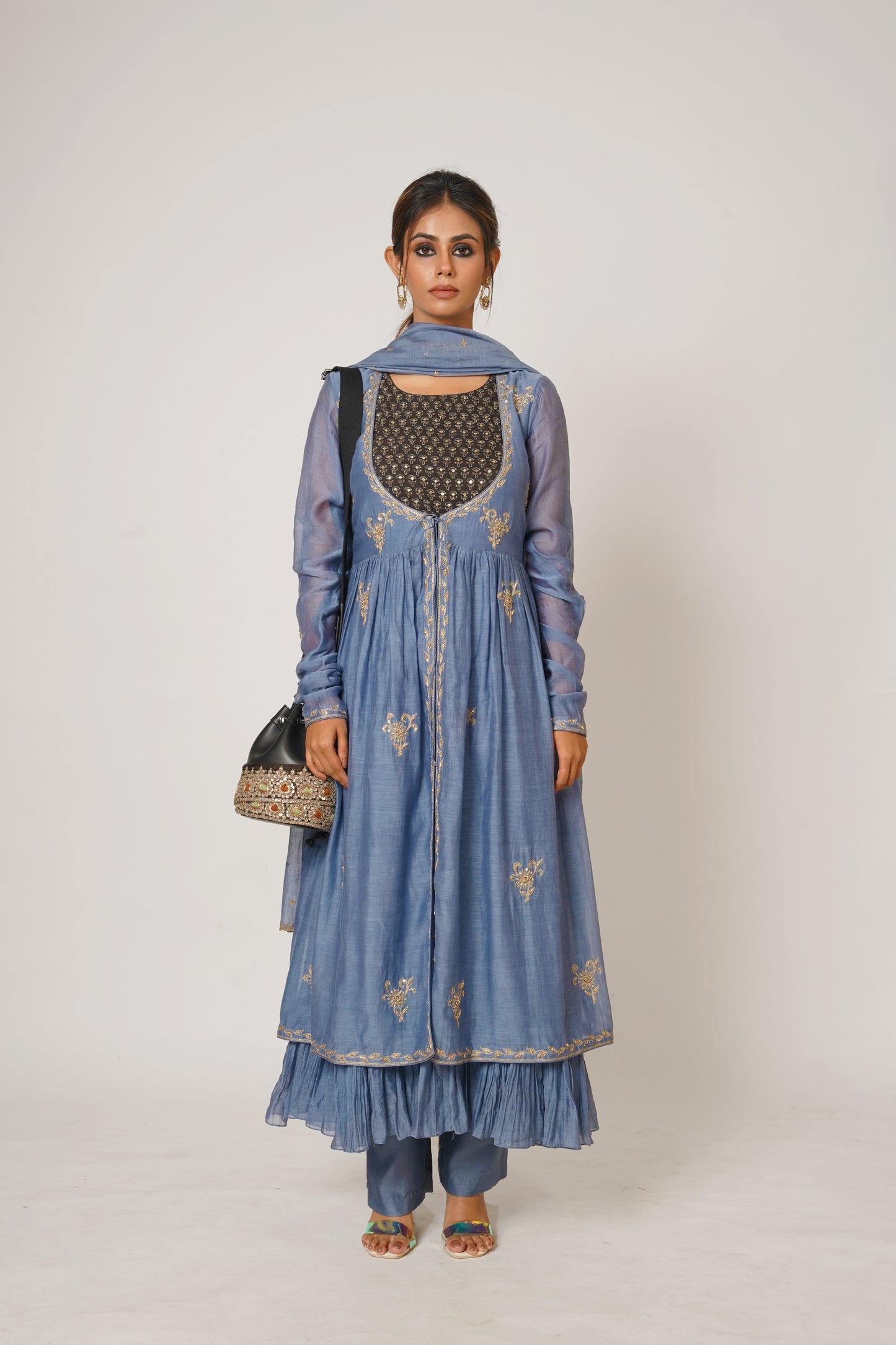 Hawayein Vintage Indigo Ruching Kurta Set